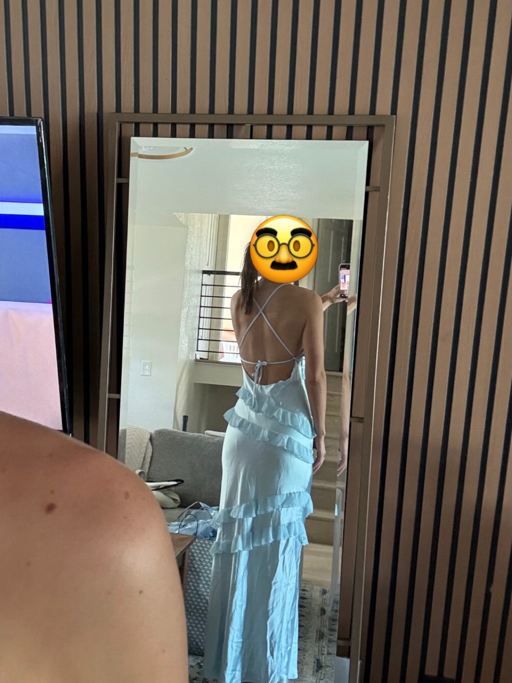 Never worn— Beginning Boutique Light Blue Ruffle Slip Dress - Picture 2 of 4
